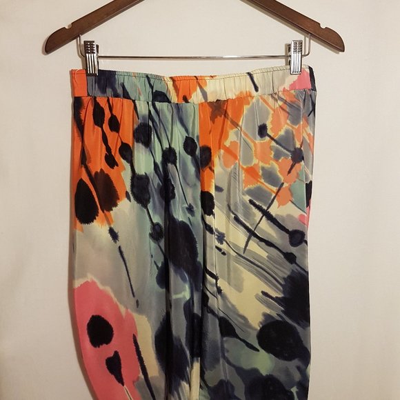 BCBGMAXAZRIA Multicolor Watercolor Print Drape Silk Mini Skirt S 4 2 0 15 in. - Picture 10 of 16